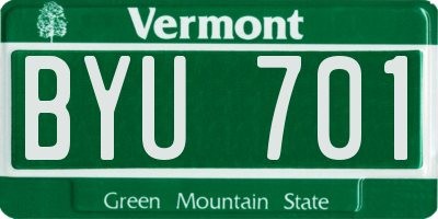 VT license plate BYU701