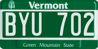VT license plate BYU702