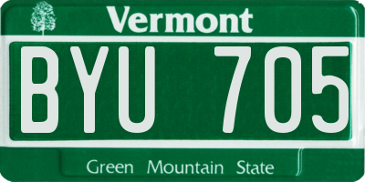 VT license plate BYU705
