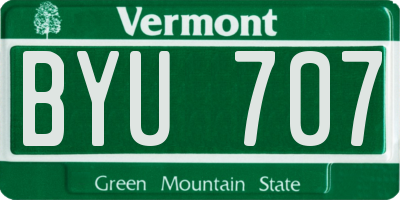 VT license plate BYU707