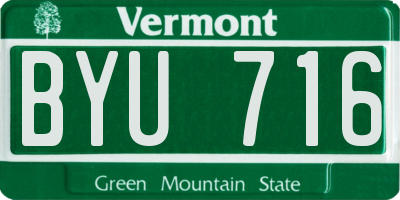 VT license plate BYU716