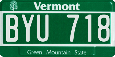 VT license plate BYU718