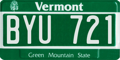 VT license plate BYU721