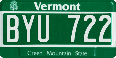 VT license plate BYU722