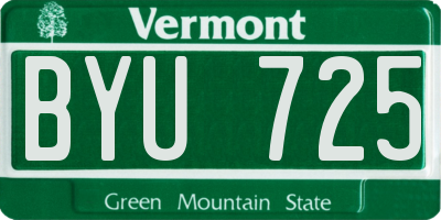 VT license plate BYU725