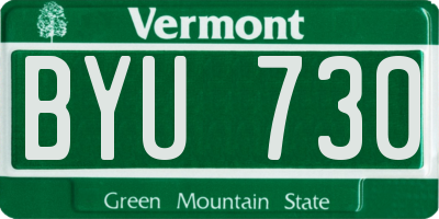 VT license plate BYU730