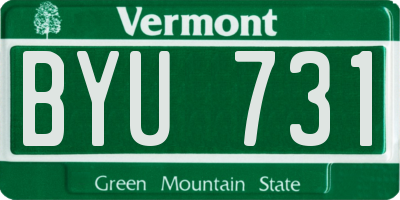 VT license plate BYU731