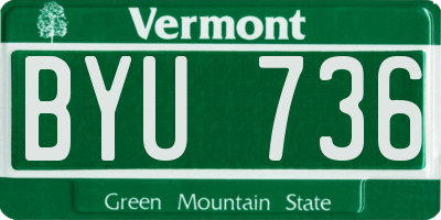 VT license plate BYU736
