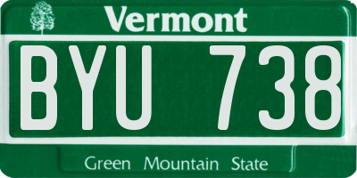 VT license plate BYU738