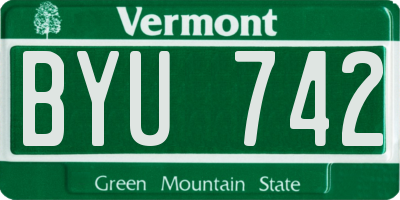 VT license plate BYU742