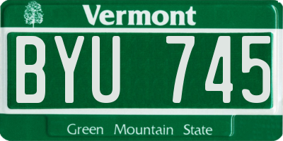 VT license plate BYU745