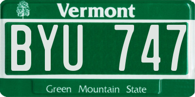 VT license plate BYU747