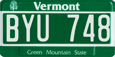 VT license plate BYU748