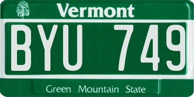 VT license plate BYU749