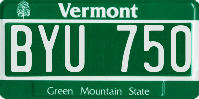 VT license plate BYU750
