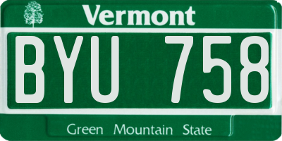 VT license plate BYU758