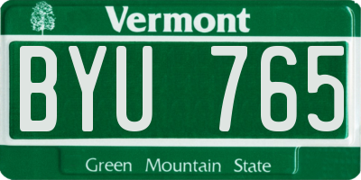 VT license plate BYU765