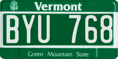 VT license plate BYU768