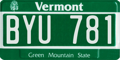 VT license plate BYU781