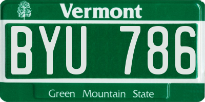 VT license plate BYU786