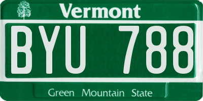 VT license plate BYU788