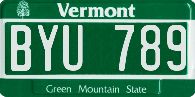 VT license plate BYU789