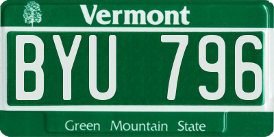 VT license plate BYU796