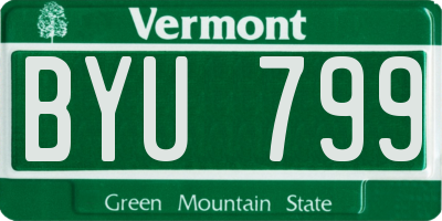 VT license plate BYU799