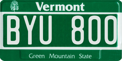 VT license plate BYU800