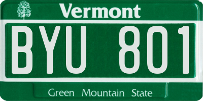 VT license plate BYU801