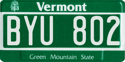 VT license plate BYU802