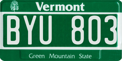VT license plate BYU803