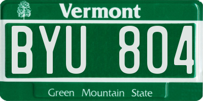 VT license plate BYU804