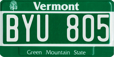 VT license plate BYU805