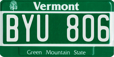 VT license plate BYU806