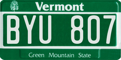 VT license plate BYU807