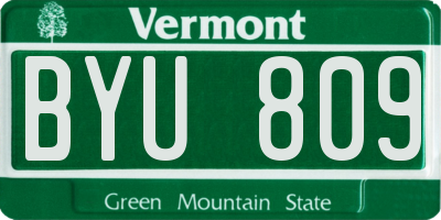 VT license plate BYU809