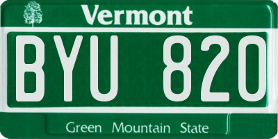 VT license plate BYU820