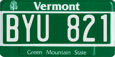 VT license plate BYU821