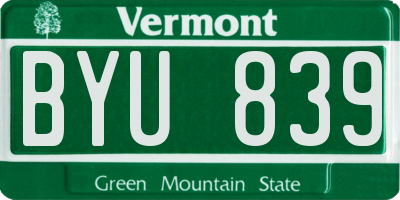 VT license plate BYU839