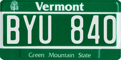 VT license plate BYU840