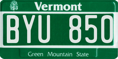 VT license plate BYU850