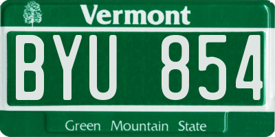 VT license plate BYU854