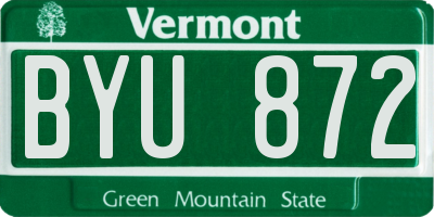 VT license plate BYU872