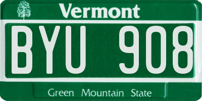 VT license plate BYU908