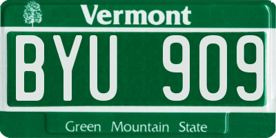 VT license plate BYU909