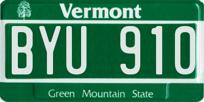 VT license plate BYU910