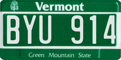 VT license plate BYU914