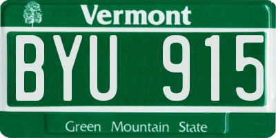 VT license plate BYU915