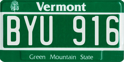 VT license plate BYU916
